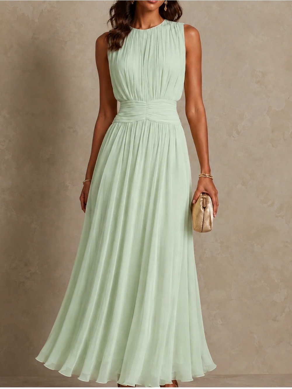Ruth and Kate Sleeveless Sage Green Chiffon Maxi Dress